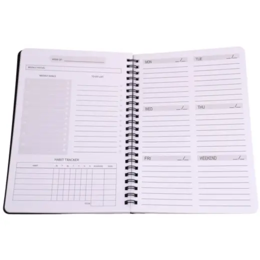 Non-Dated A5 Weekly Planner Black Open